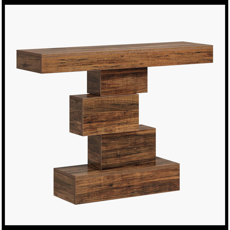 Console 42 po, table d'appoint en bois avec base géométrique, Brun rustique