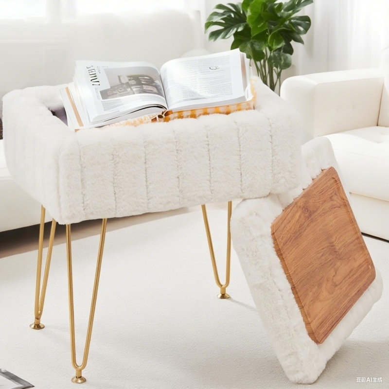 Repose-pieds en velours avec rangement, Blanc