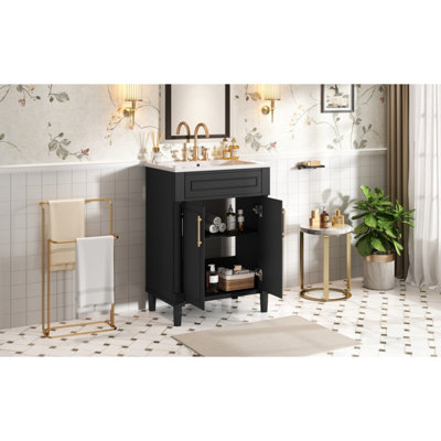 Meuble-lavabo 24 po avec lavabo intégré en céramique, meuble-lavabo à 2 portes et meuble-lavabo simple pour petite et moyenne salle de bain