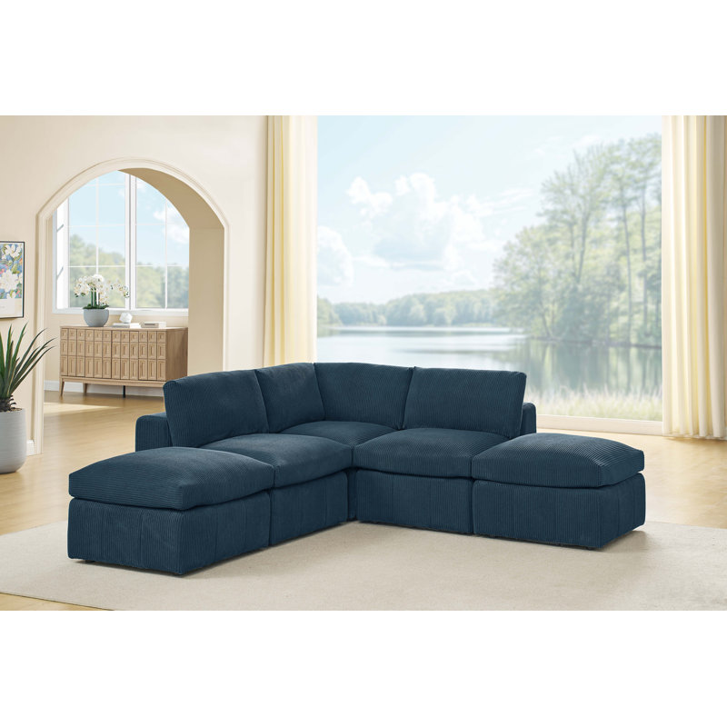 Canapé modulaire de coin avec repose-pieds 98,5 po Antino, Velours côtelé vert foncé