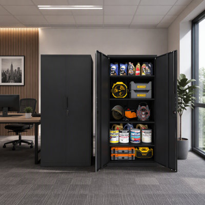 Haut classeur 70,87 pouces à 2 portes avec serrure, 4 tablettes réglables, acier robuste, pour le rangement commercial et de bureau personnel