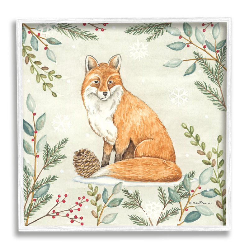 «Fox In Winter Forest» encadré sur bois par Deb Strain, impression, Giclée encadrée blanc bord de mer