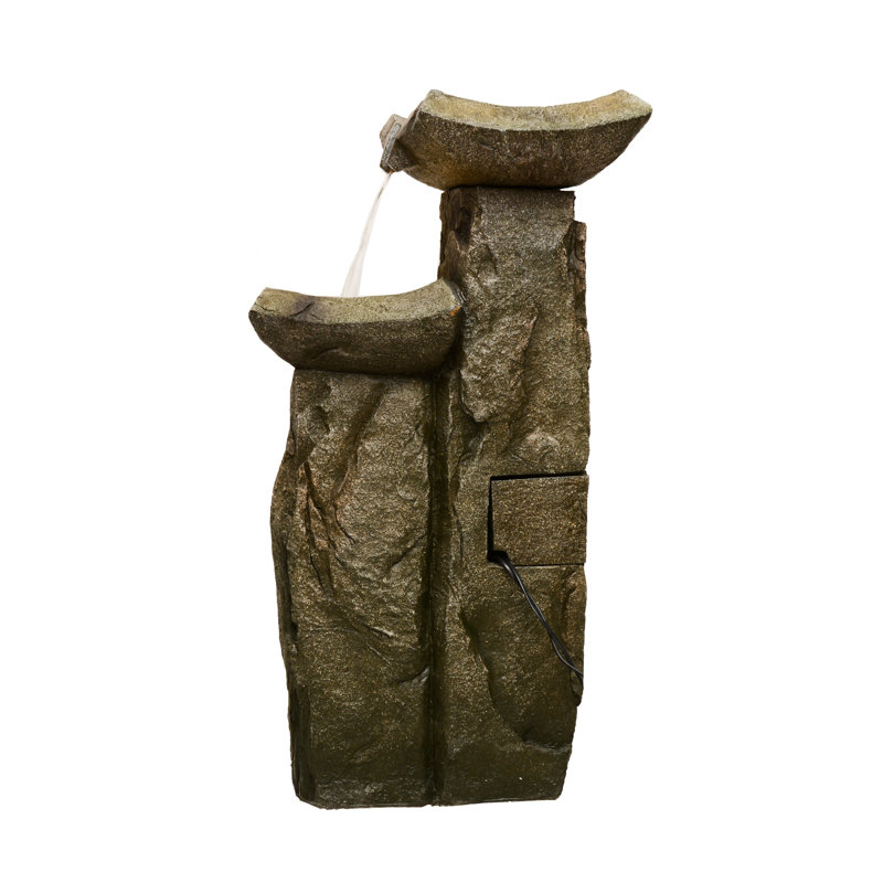 36" Tall Brown Polyresin Rock Cascading Fountain with LED Lights