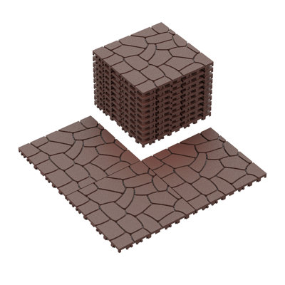 New Stone Texture 12" Patio Deck Tiles, DIY Module Interlocking Decking Tiles Floor Tile,Easy And Quick Installation Court Tiles For Porch Poolside Balcony Backyard 44Pcs, Brown
