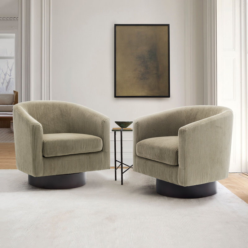 Bennett 72.1Cm Wide Swivel Barrel Chair, Camel Corduroy