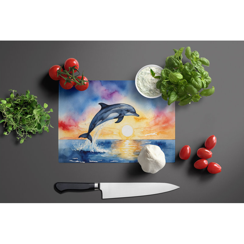 Dolphin Leaping at Sunrise Glass Cutting Board
