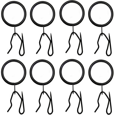 32 anneaux de rideau en métal 32 pièces, anneaux de suspension et 32 crochets en épingle, noir