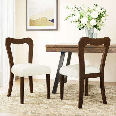 Sans accoudoirs, chaise de salle à manger, noyer, beige, dossier ouvert contemporain, rembourré, structure en bois d'hévéa, durabilité, capacité de 300 lb de chaises de 2, design moderne beige et épuré, confort rembourré,