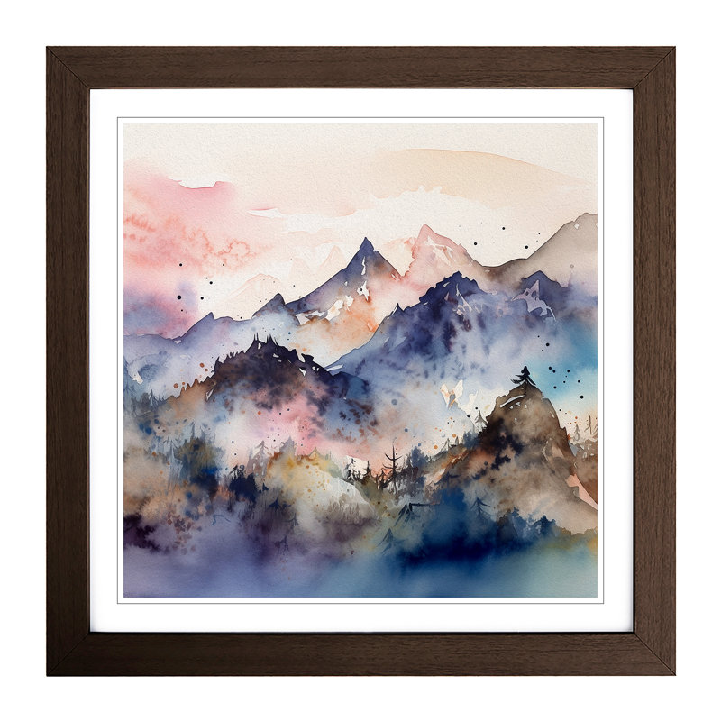 Japanese Mountains Watercolour No.1 - Framed Print, Walnut