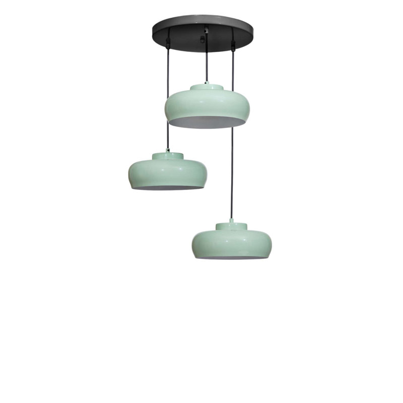 Lustre réglable en métal, finition menthe et noir | Diamètre de 25 po x 5,1 po | Hauteur réglable de 8,3 à 27,6 pouces | Convient à 3 ampoules E27 (40 W maximum, non incluses) | Solution d'éclairage élégante pour la décoration intérieure moderne