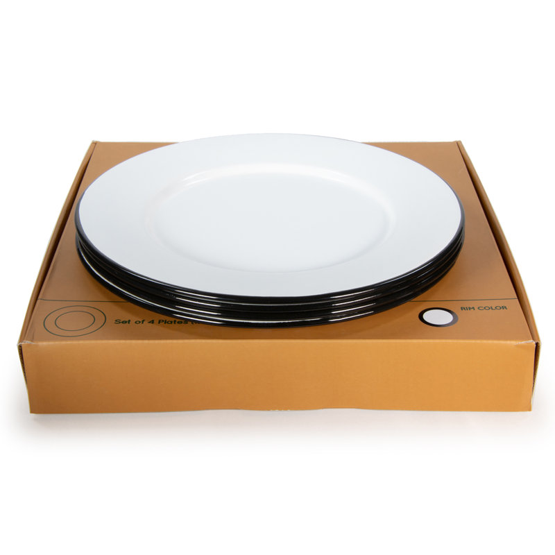Rolled Black Rim Plate Set/4, Black Rim