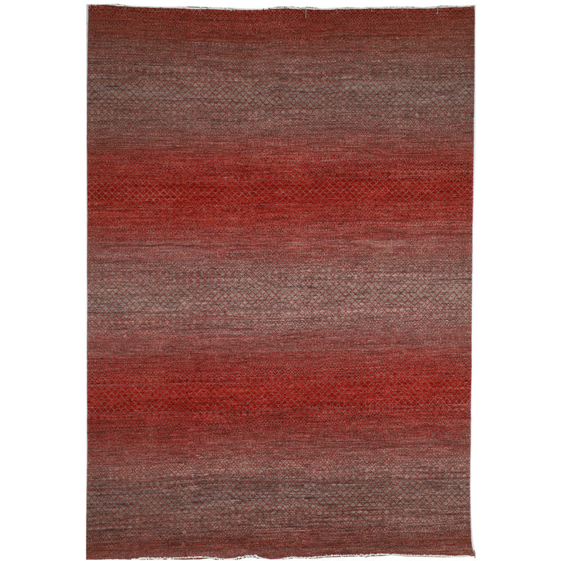 Tapis rouge / gris noué à la main de haute qualité South Sea, Rectangle 9 pi 11 po x 14 pi