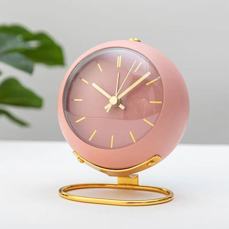 Réveil de bureau, mini-ornement pour dortoir d'étudiants, simple, en métal rose, Pink
