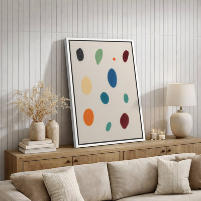 Minimalist Color Dot Abstract in Soft Neutral Tones - Pictures Framed Canvas Print Wall Art