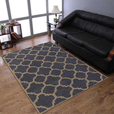 Incroyable tapis écologique en laine touffetée à la main - Rectangle, couleur bleu-beige, design moderne contemporain, tapis épais antidérapants faits à la main pour salon, chambre à coucher