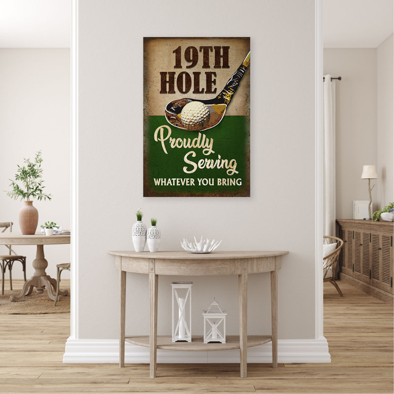 Golf sur fond vert et brun - Proudly Serving W Quoi que vous apportiez - 1 pièce, impression d'art graphique rectangulaire sur toile tendue