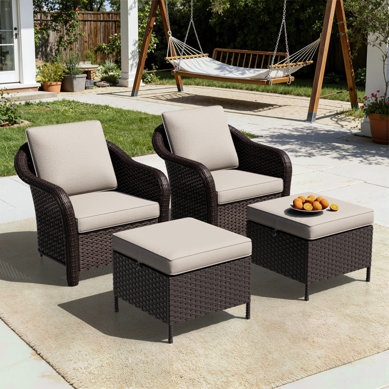 Ensemble de conversation de patio en osier 4 pièces toutes saisons, Beige