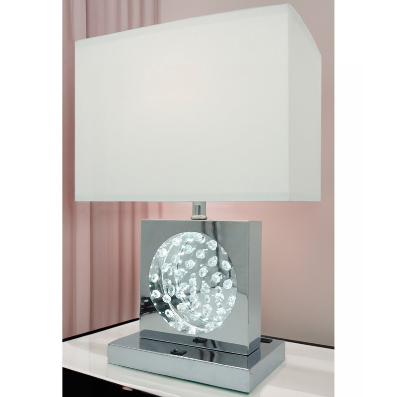 Lampe de table décorative en cristal de luxe 1pc avec abat-jour rectangulaire en nickel chromé