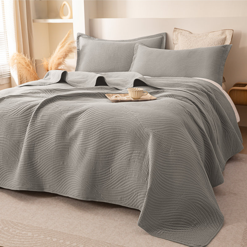 Ensemble de couvre-lit 3 pièces XAKING - Ensemble de courtepointe légère en microfibre réversible et respirante avec 2 taies décoratives