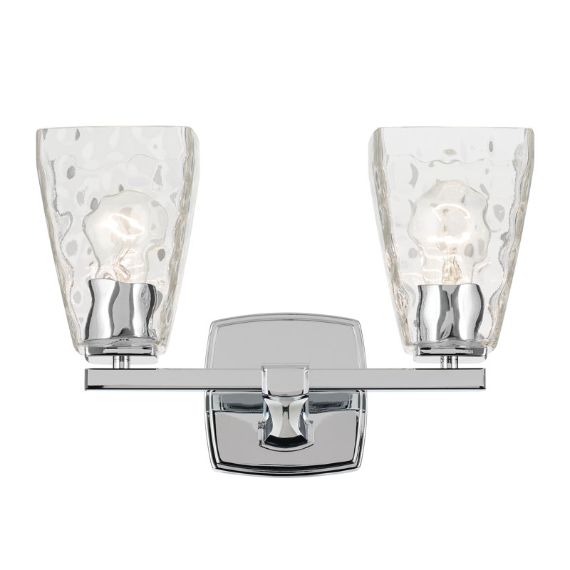 14.25" 2-Light Vanity Light with Water Glass, Clear, Polished Nickel