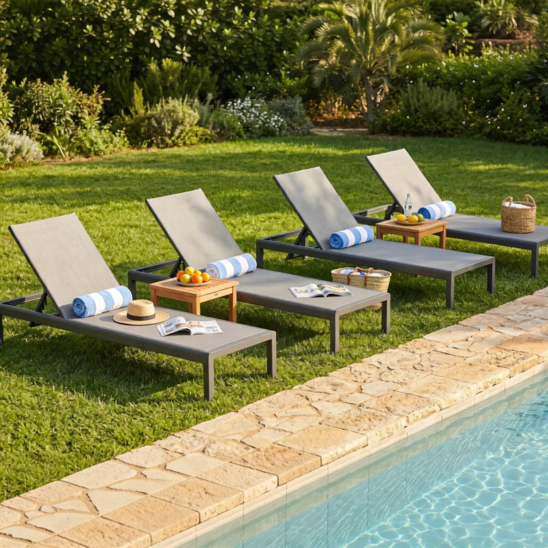 Ensemble de chaises longues inclinables 77,56 po Caggiano, Gris