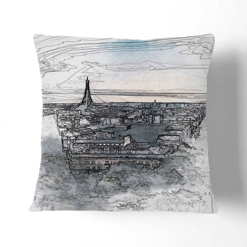 Eiffel Tower and the Paris Skyline in Abstract Cushion with Filling, Black, 40cm H x 40cm W x 15cm D