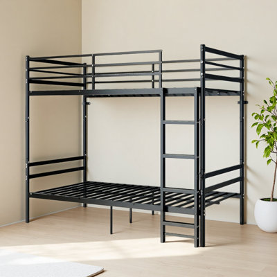 Sturdy Comfortable Bunk Bed Twin Over Twin for Kids/Teens/Adults Duty 2 Decker Bed with Flat Ladder, Metal Space Saver Bed with Stairs