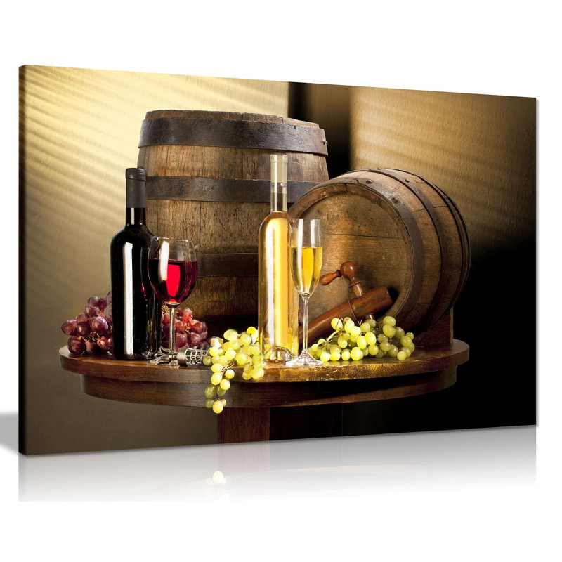 Wine With Grape For Kitchen Food - Wrapped Canvas Print, 31cm H x 46cm W