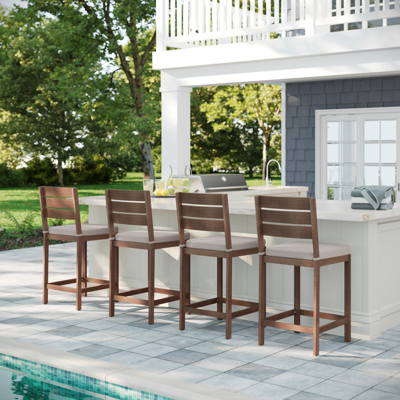 Martha Stewart Bedford All-Weather Patio Bar Stools With Seat Cushions, Brown/Brown