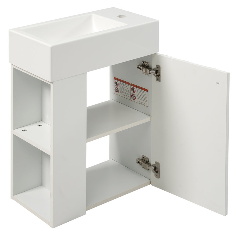 Meuble-lavabo de 18,5 po avec lavabo en résine, rangement intelligent, poignées en alliage de zinc, charnières à fermeture en douceur, tablettes latérales faciles à installer, meuble sous-lavabo, caractéristique