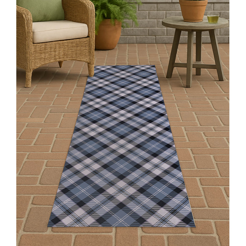 Anthony Plaid Non-Slip Outdoor Rug, Runner 2'6" x 8'