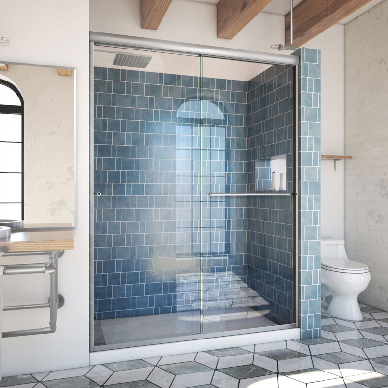  DreamLine Alliance Pro 56 - l 60 po x H 80 3/8 po Bypass semi-sans cadre porte de douche en nickel brossé, Clair, 80.375"