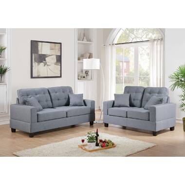 Latitude Run® Living Room Furniture 2Pc Sofa Set Black Polyfiber