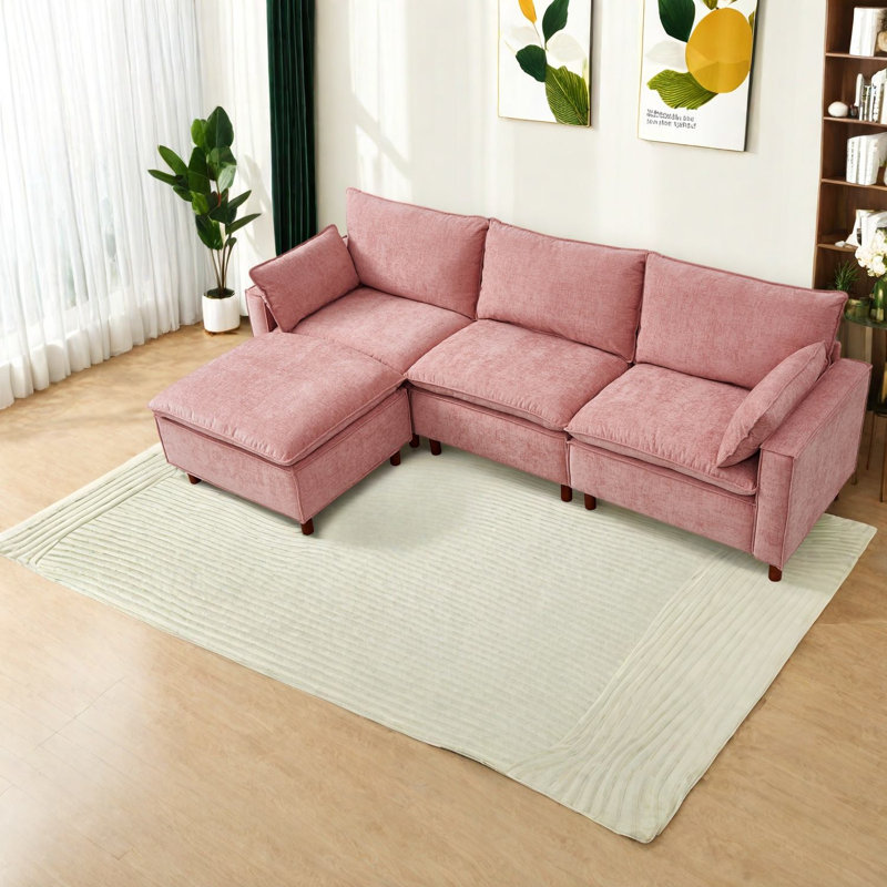 Canapé modulaire mobile en chenille rose de 108,5 po