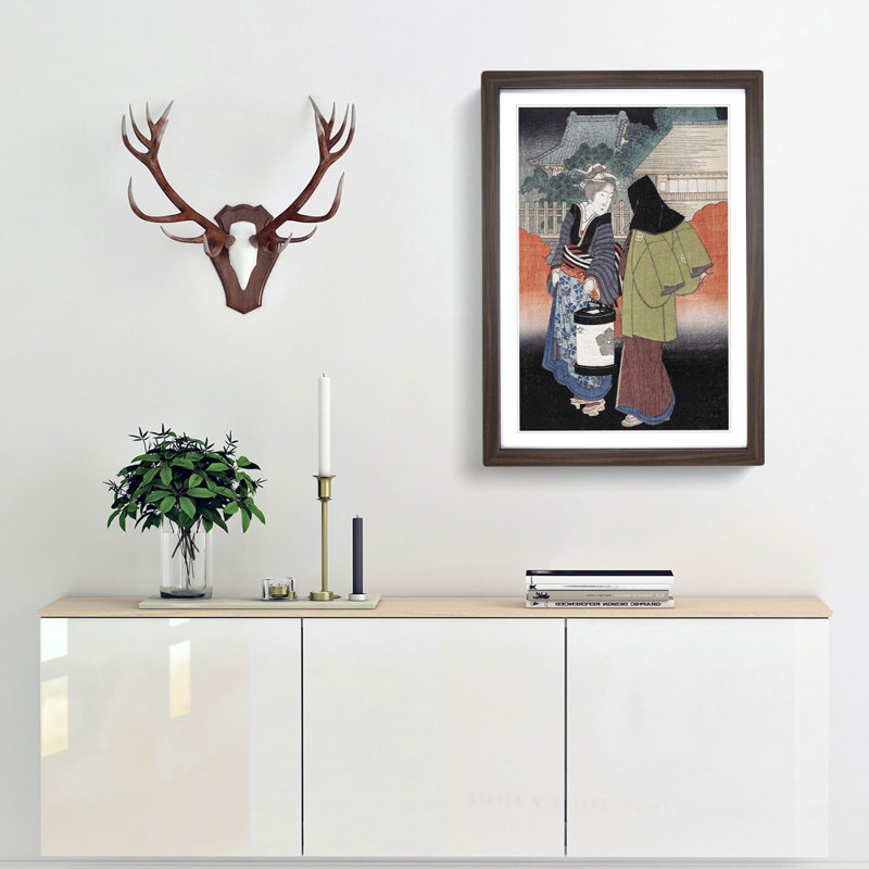 Night Scene by Yashima Gakutei - Picture Frame Painting Print, Walnut Framed, 36cm H x 27cm W x 2cm D