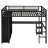 Queen Size Metal Loft Bed Frame With Built-In Wardrobe, Desk & Storage Shelves, No Box Spring Needed, Black, Space-Saving For Bedrooms & Dorms