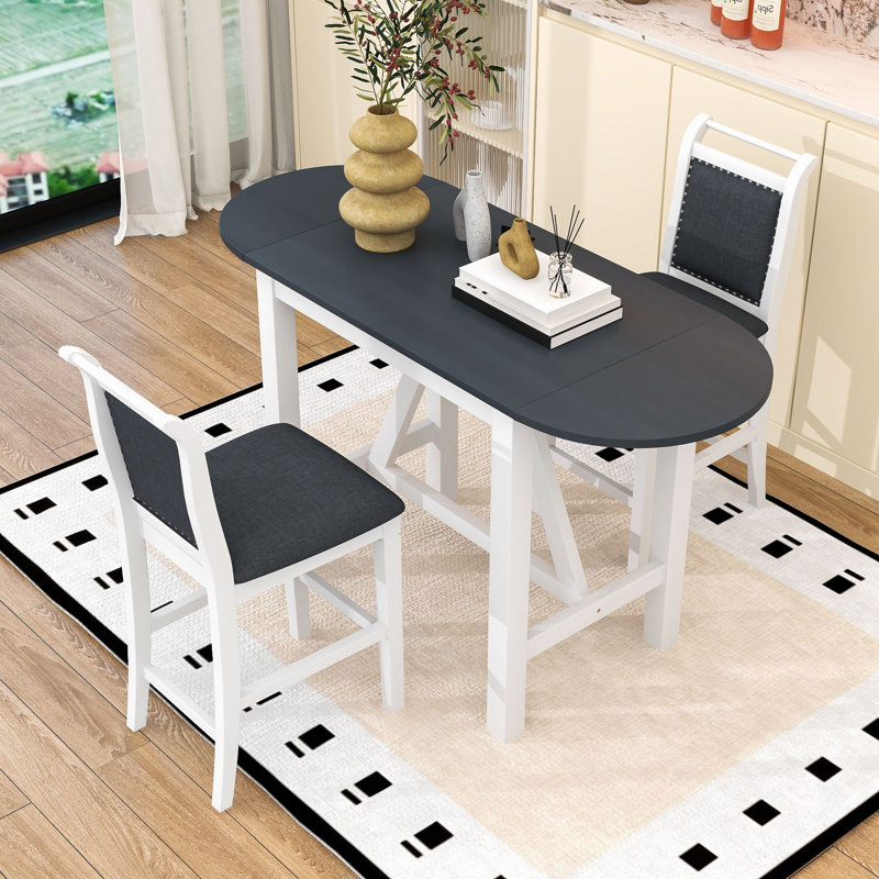 Ensemble de table de salle à manger à hauteur de comptoir en bois 3 pièces avec 2 chaises rembourrées, White