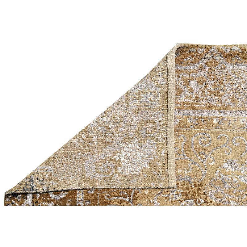 Tapis oriental noué à la main en gris / noir / beige, Rectangle de 10 pi x 14 pi