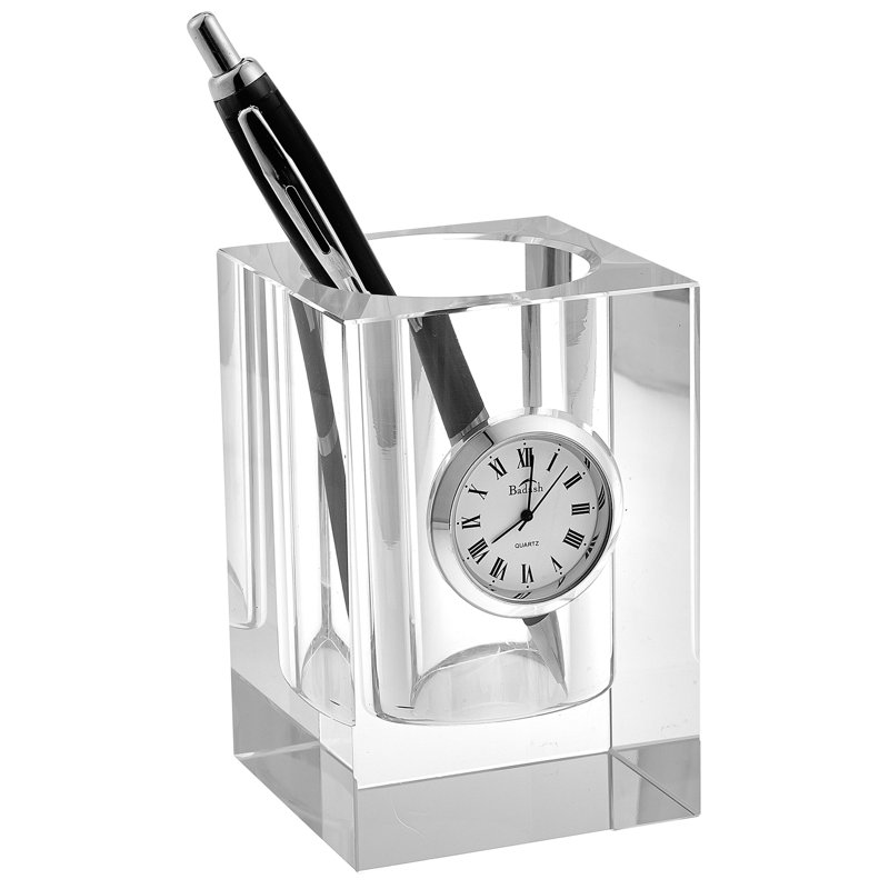 Porte-stylo en cristal transparent 4 po avec horloge Arfa