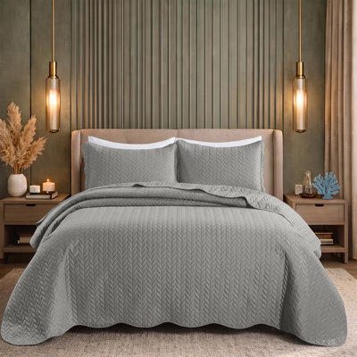 Ensemble de courtepointe légère en microfibre gaufrée - Couvre-lit toutes saisons respirant avec taies décoratives