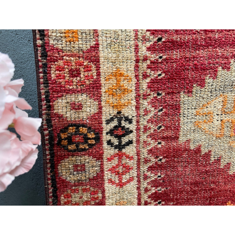 Tapis de couloir traditionnel rouge 33,9 x 16,4 po