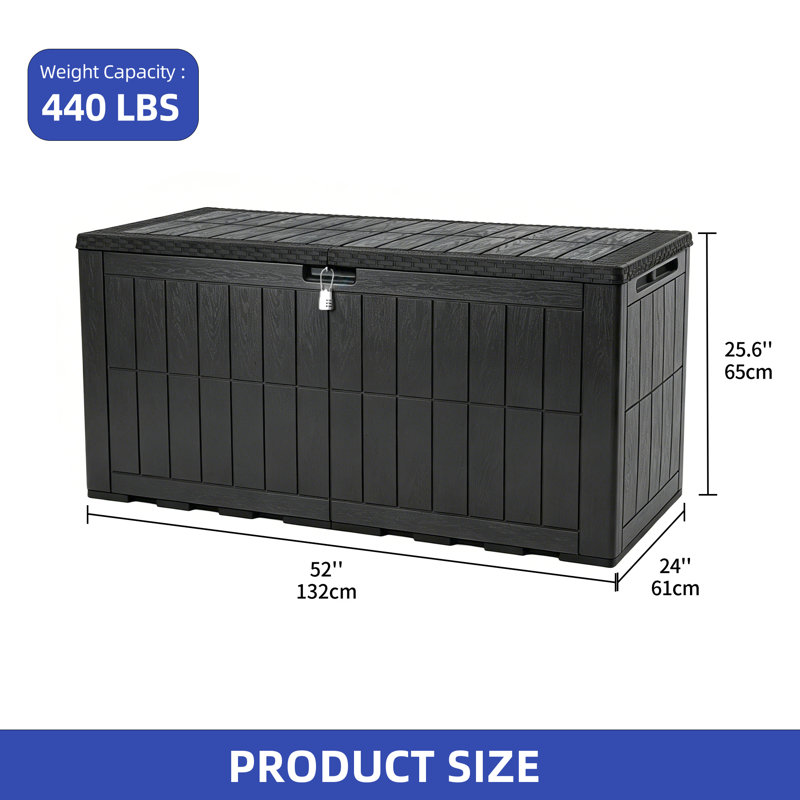 Coffre de terrasse verrouillable résistant à l'eau Edrosie Inc, 140 gallons, gris foncé, Dark Gray, 140 Gallons
