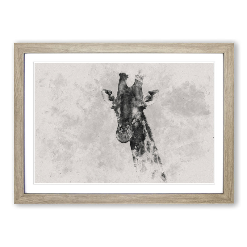 Giraffe Vol.3 - Picture Frame Painting, 48cm H x 65cm W x 2cm D, Oak Framed