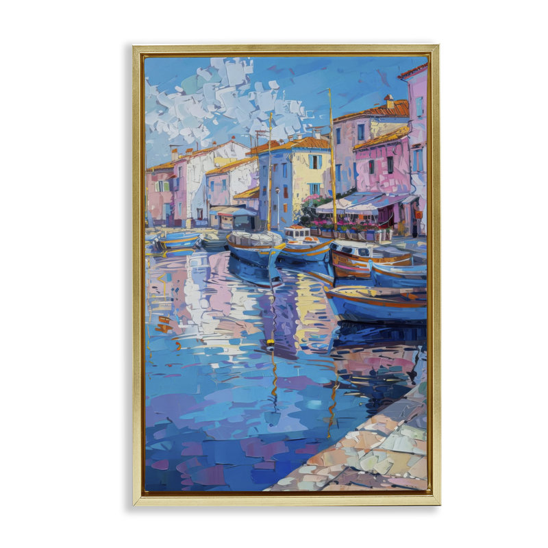 Cadre flottant Abstract Harbor Reflection, design par LSR Design Studio, H 25 po x l 17 po, Cadre flottant métallique doré