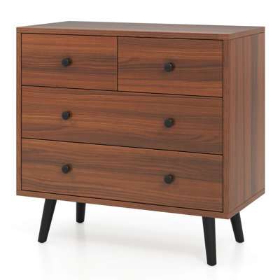 4 Drawer Dresser for Bedroom Wide Chest of Drawers with Metal Guide Rails Walnut