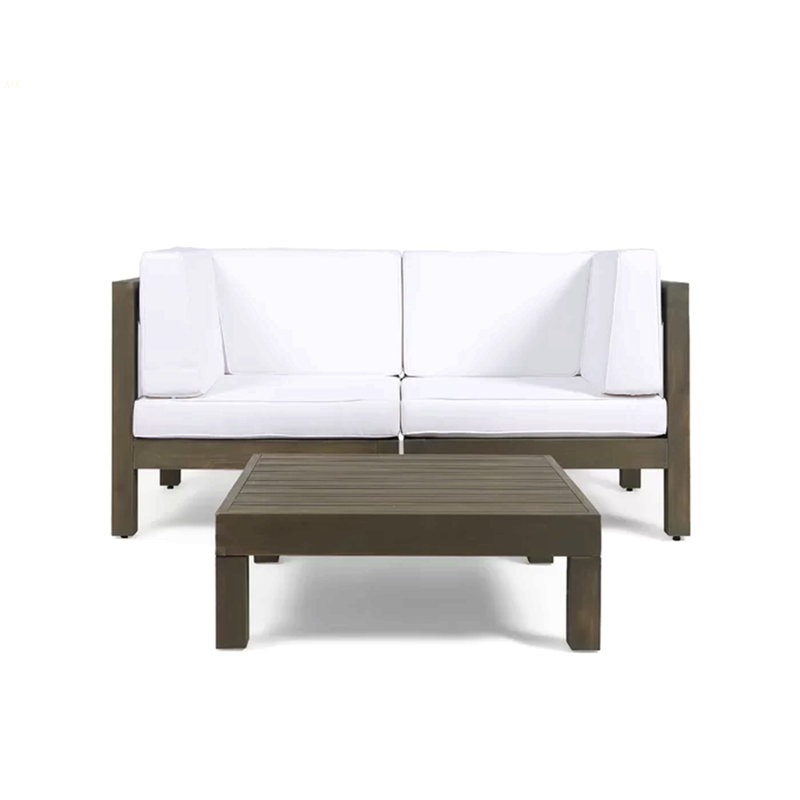 Causeuse modulaire à 2 places avec table basse X-Back, Bois, Blanc