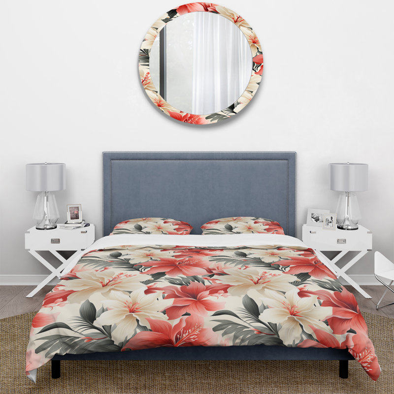 Literie délicate motif tropical neutre III, Housse de couette pour très grand lit et 2 très