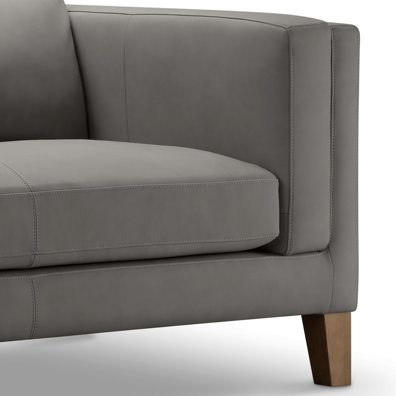 Arloine Top Grain Leather Sofa, Gray, Gray