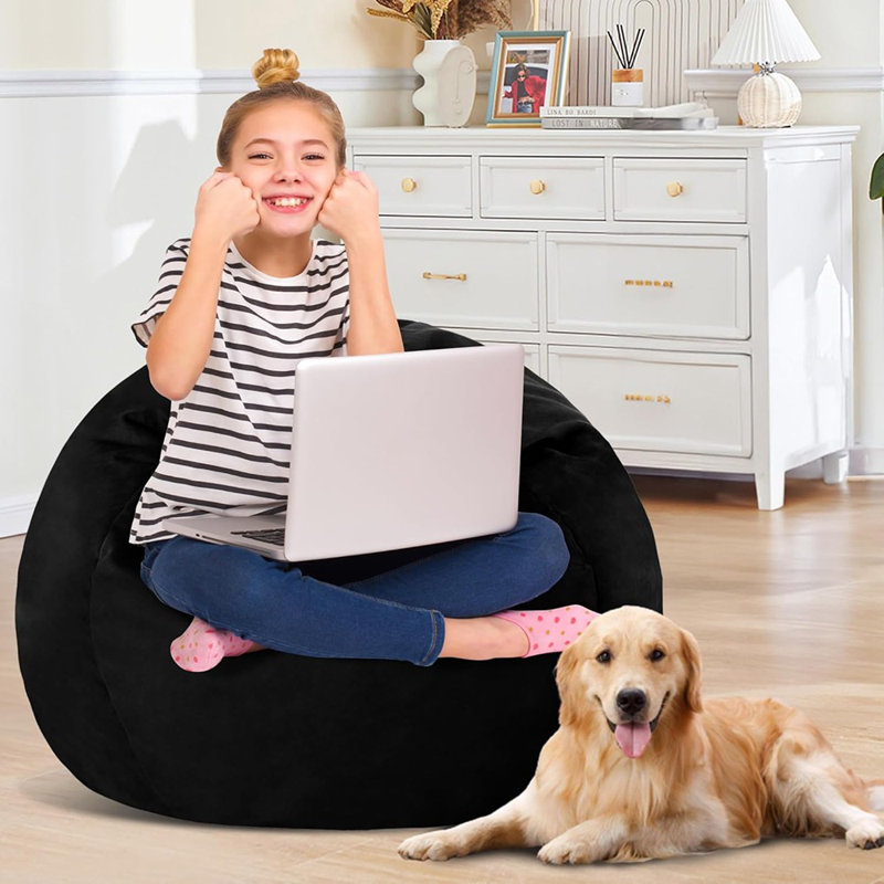Fauteuil à billes de 2 pi avec revêtement en velours ultra doux et fauteuil à billes en mousse à mémoire de forme