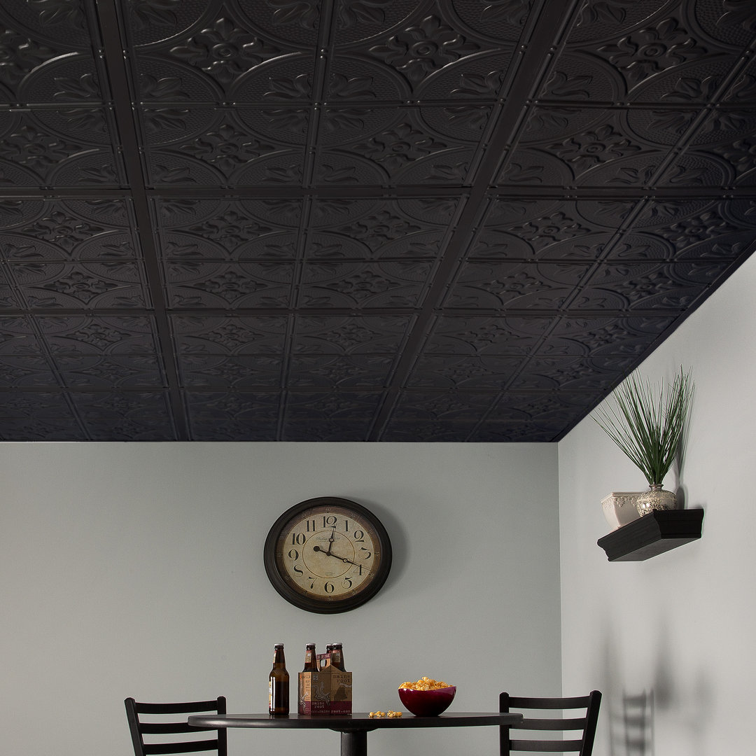 Waterproof Designer Series 23.75'' L x 23.75'' W Textured Vinyl Drop-In Ceiling Tile (Set of 12) Genesis Color: Black